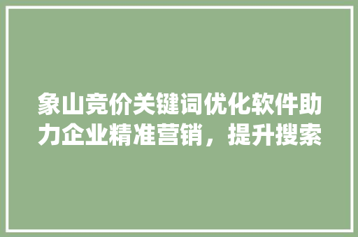 象山竞价关键词优化软件助力企业精准营销，提升搜索引擎排名_象山竞价关键词优化软件
