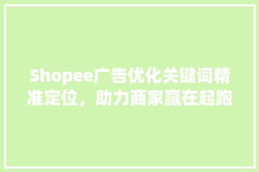 Shopee广告优化关键词精准定位，助力商家赢在起跑线_shopee广告优化关键词
