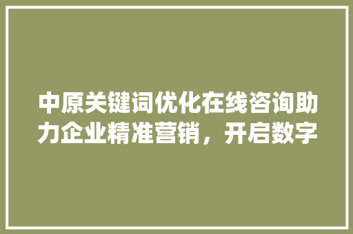 中原关键词优化在线咨询助力企业精准营销，开启数字时代新篇章_中原关键词优化在线咨询