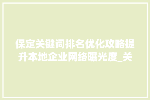 保定关键词排名优化攻略提升本地企业网络曝光度_关键词排名优化保定