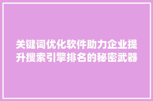 关键词优化软件助力企业提升搜索引擎排名的秘密武器_关键词优化软件首选