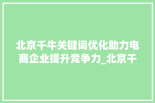 北京千牛关键词优化助力电商企业提升竞争力_北京千牛关键词优化