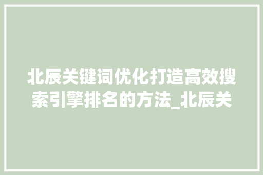 北辰关键词优化打造高效搜索引擎排名的方法_北辰关键词优化哪家好