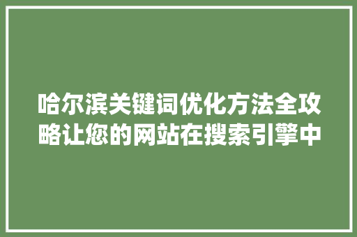 哈尔滨关键词优化方法全攻略让您的网站在搜索引擎中脱颖而出_哈尔滨关键词优化的方法