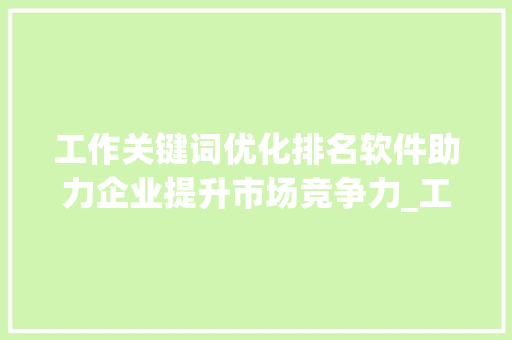工作关键词优化排名软件助力企业提升市场竞争力_工作关键词优化排名软件