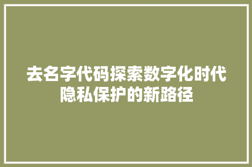 去名字代码探索数字化时代隐私保护的新路径