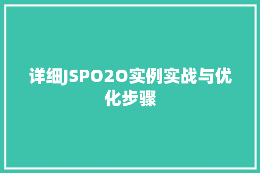 详细JSPO2O实例实战与优化步骤