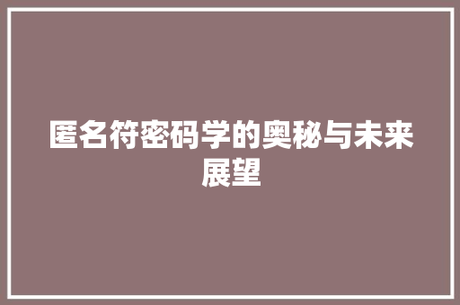 匿名符密码学的奥秘与未来展望