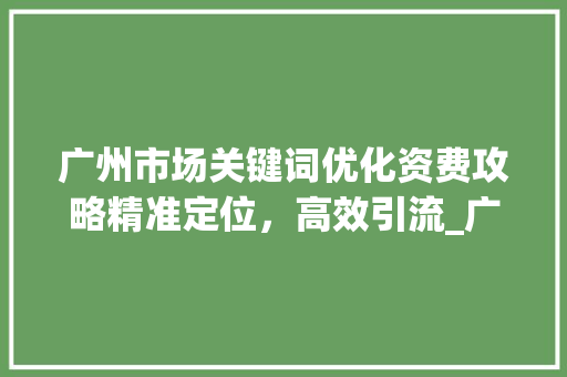 广州市场关键词优化资费攻略精准定位，高效引流_广州市场关键词优化资费