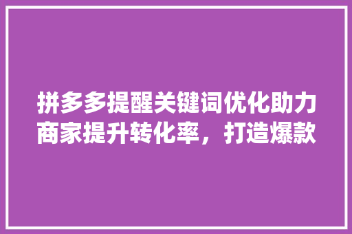 拼多多提醒关键词优化助力商家提升转化率，打造爆款产品_拼多多提醒关键词优化