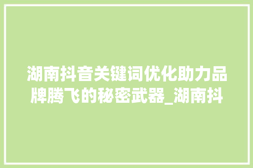 湖南抖音关键词优化助力品牌腾飞的秘密武器_湖南抖音关键词优化团队