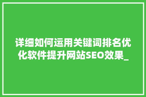 详细如何运用关键词排名优化软件提升网站SEO效果_提高关键词排名优化软件