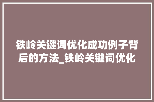 铁岭关键词优化成功例子背后的方法_铁岭关键词优化成功例子