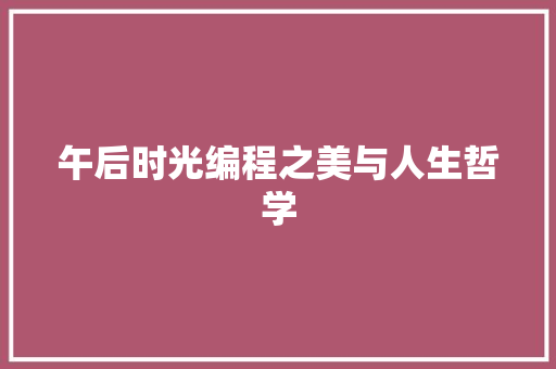午后时光编程之美与人生哲学  第1张