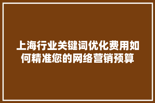 上海行业关键词优化费用如何精准您的网络营销预算