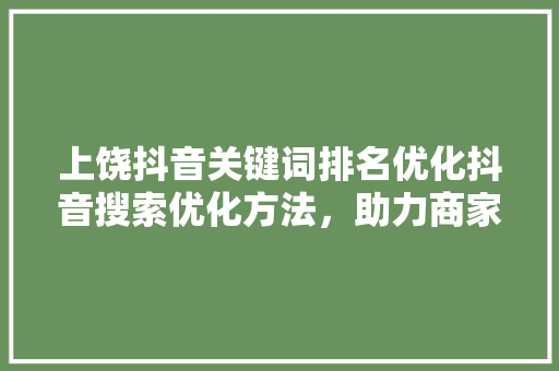 上饶抖音关键词排名优化抖音搜索优化方法，助力商家提升曝光率