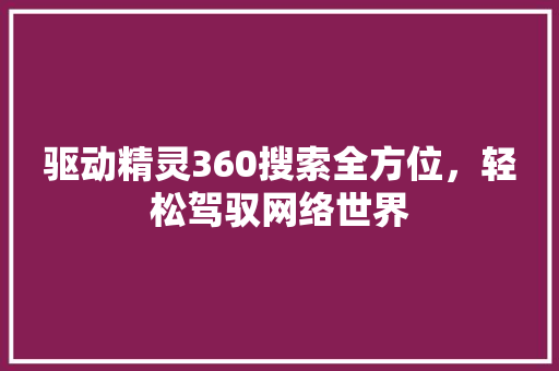 驱动精灵360搜索全方位，轻松驾驭网络世界