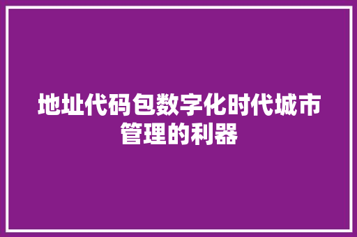 地址代码包数字化时代城市管理的利器