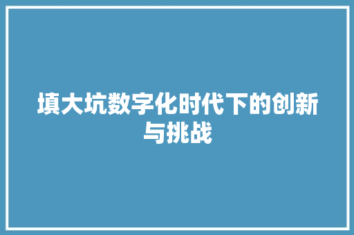 填大坑数字化时代下的创新与挑战