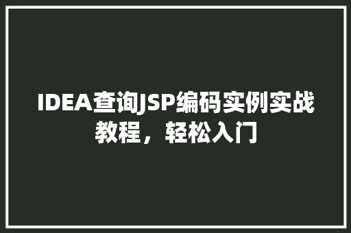 IDEA查询JSP编码实例实战教程，轻松入门