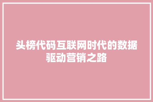 头榜代码互联网时代的数据驱动营销之路