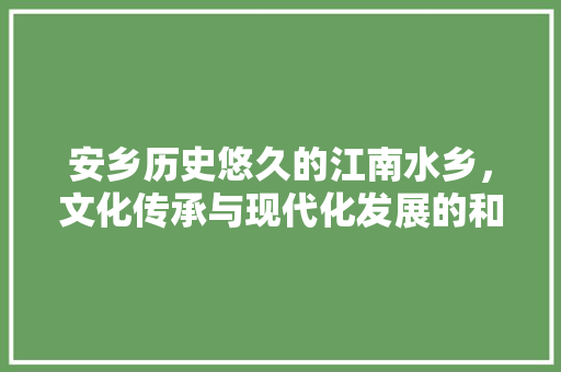 安乡历史悠久的江南水乡，文化传承与现代化发展的和谐交响