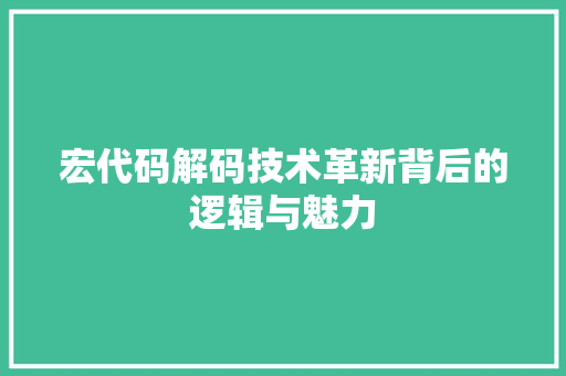 宏代码解码技术革新背后的逻辑与魅力