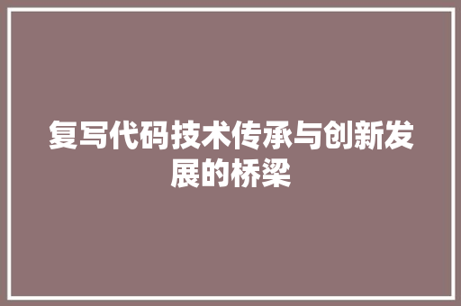 复写代码技术传承与创新发展的桥梁