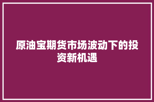 原油宝期货市场波动下的投资新机遇