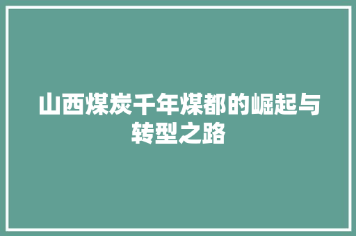 山西煤炭千年煤都的崛起与转型之路