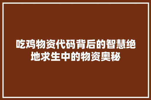 吃鸡物资代码背后的智慧绝地求生中的物资奥秘
