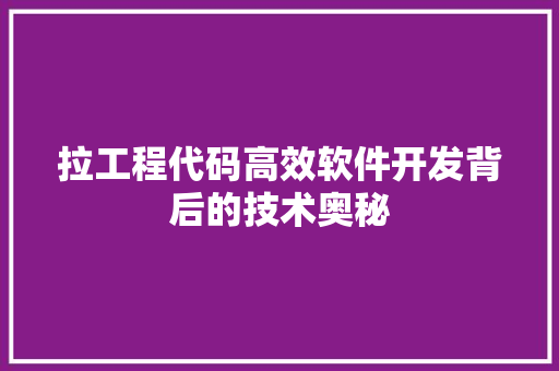 拉工程代码高效软件开发背后的技术奥秘