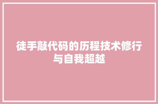 徒手敲代码的历程技术修行与自我超越