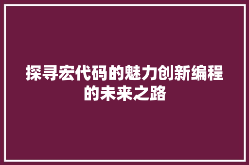 探寻宏代码的魅力创新编程的未来之路