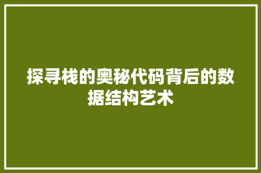 探寻栈的奥秘代码背后的数据结构艺术