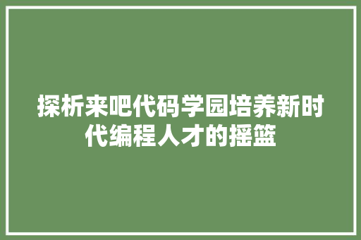 探析来吧代码学园培养新时代编程人才的摇篮