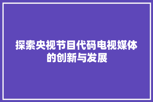 探索央视节目代码电视媒体的创新与发展