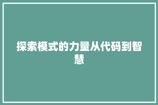 探索模式的力量从代码到智慧