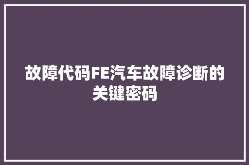 故障代码FE汽车故障诊断的关键密码