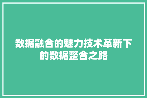 数据融合的魅力技术革新下的数据整合之路