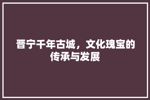 晋宁千年古城，文化瑰宝的传承与发展