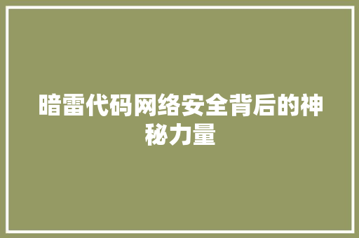 暗雷代码网络安全背后的神秘力量