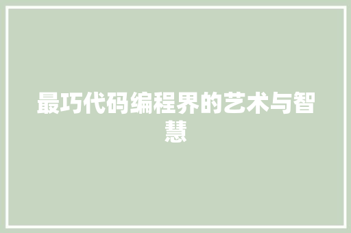 最巧代码编程界的艺术与智慧