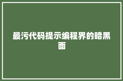 最污代码提示编程界的暗黑面