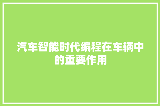 汽车智能时代编程在车辆中的重要作用