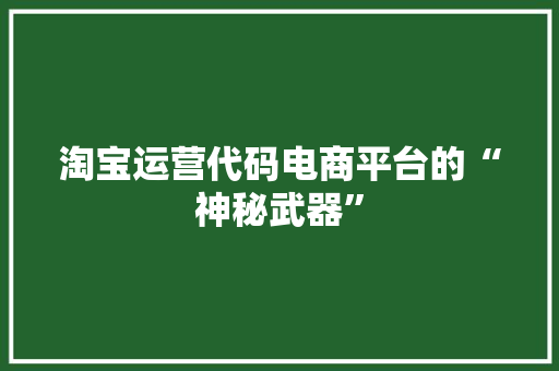 淘宝运营代码电商平台的“神秘武器”