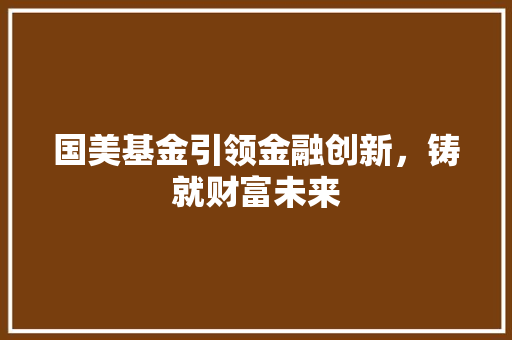 国美基金引领金融创新，铸就财富未来