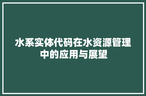 水系实体代码在水资源管理中的应用与展望