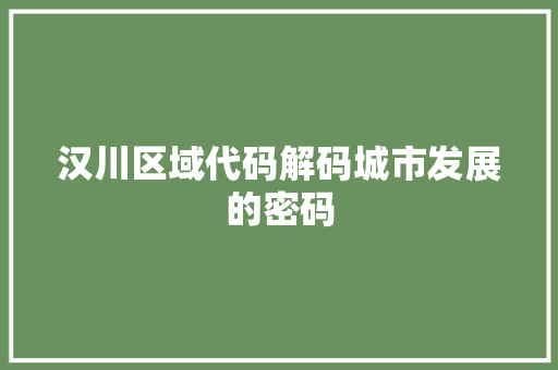 汉川区域代码解码城市发展的密码