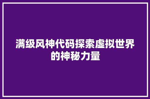 满级风神代码探索虚拟世界的神秘力量